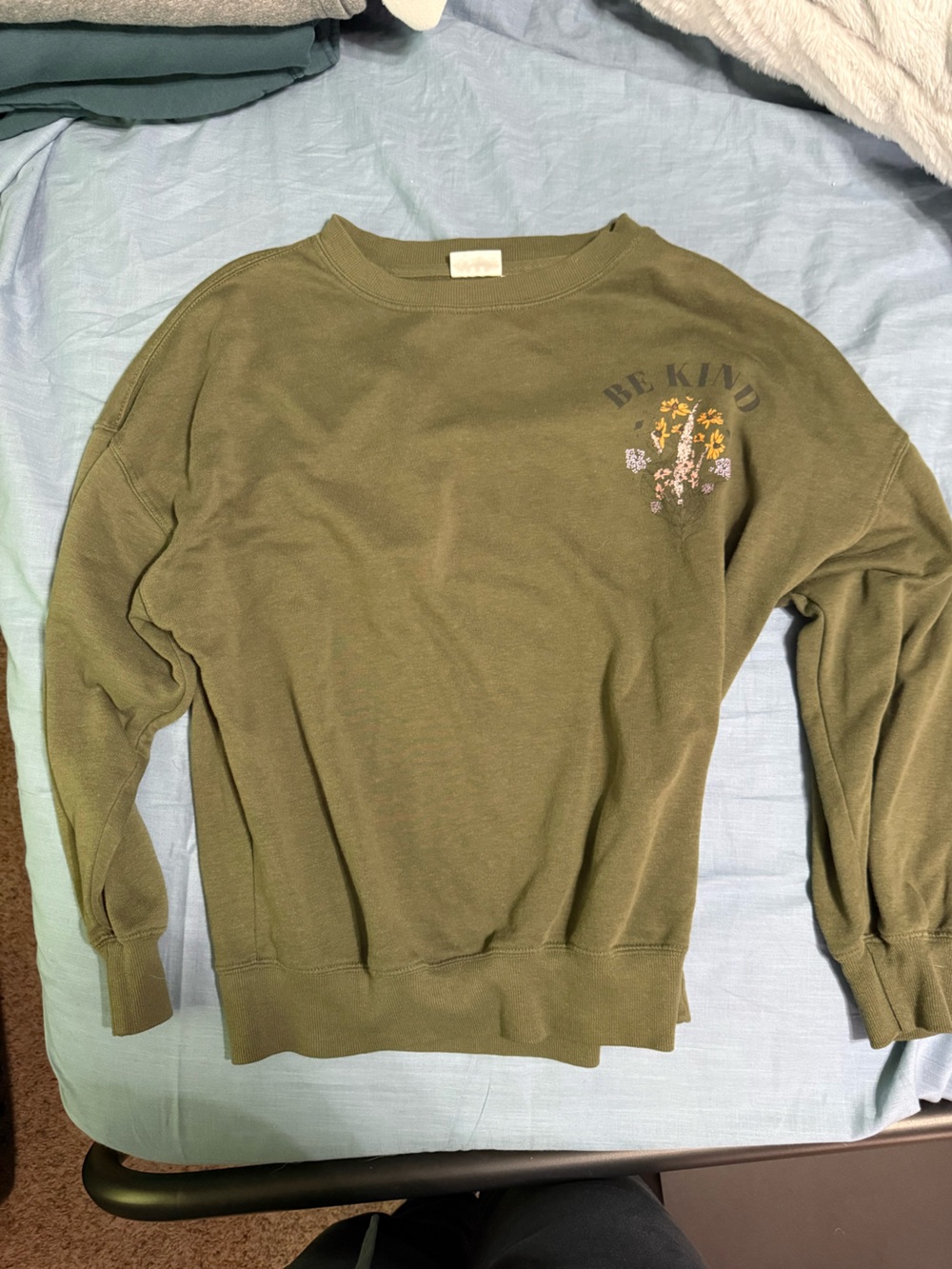 Be Kind Olive Green Crewneck Sweater